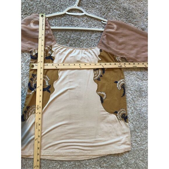 Gimmick Women’s Boho Unique Cream and Pink Blouse with Embroidered Designs 3/4 S - Picture 8 of 8